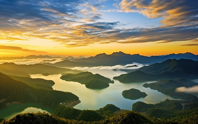 黄色多个小岛天然湖风光自然风景背景,高清,摄影图,摄影图片,图片大全,摄影图免费下载